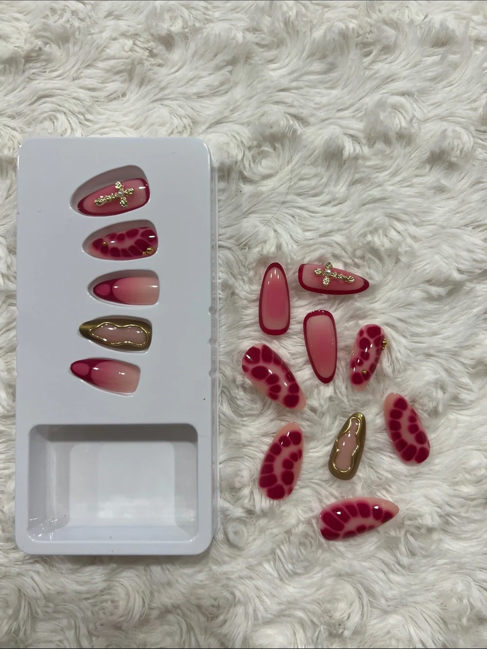Pink Ombre Press On Nail Set with Gold Accents